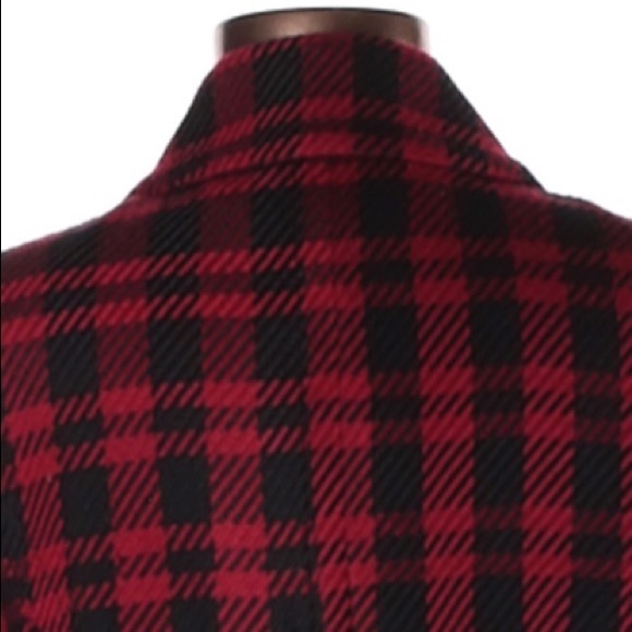 Apt. 9 size M burgundy & black plaid button up lined long sleeve wool blend coat - Picture 8 of 16